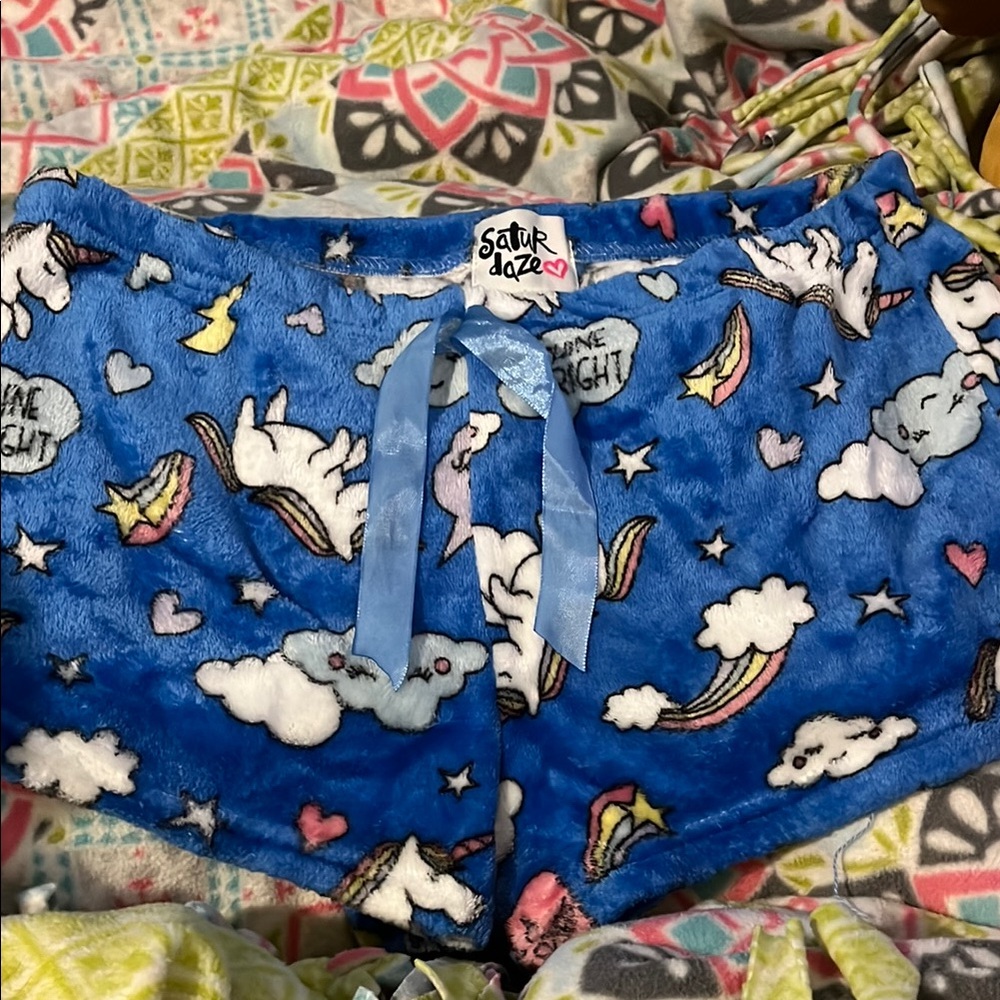 Blue and White Pajama Bottoms with Elastic Waistband
